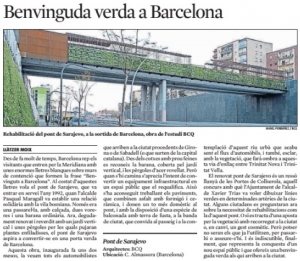Benvinguda verda a Barcelona: La Vanguardia sobre la pared verde del puente de Sarajevo